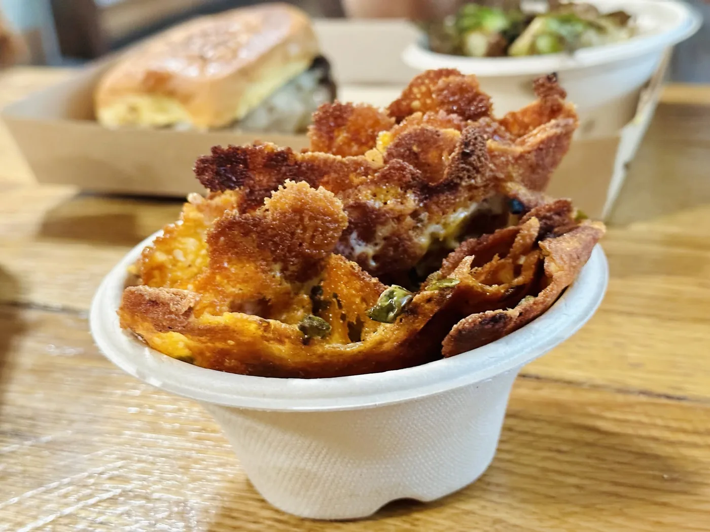 Keto cheese chips with jalapeño, crisped and served in a bowl