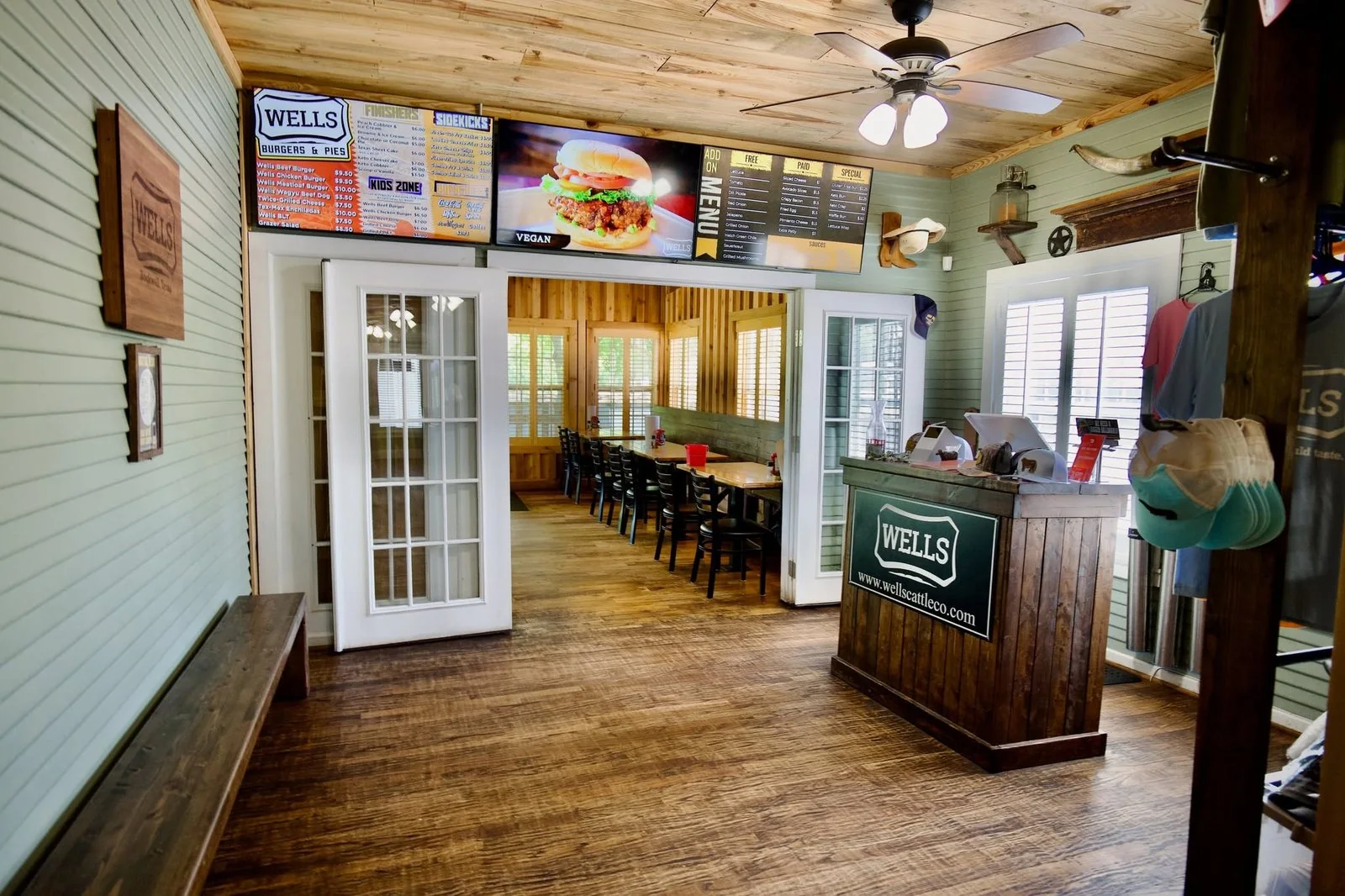 The Wells order counter and menu boards inside the house